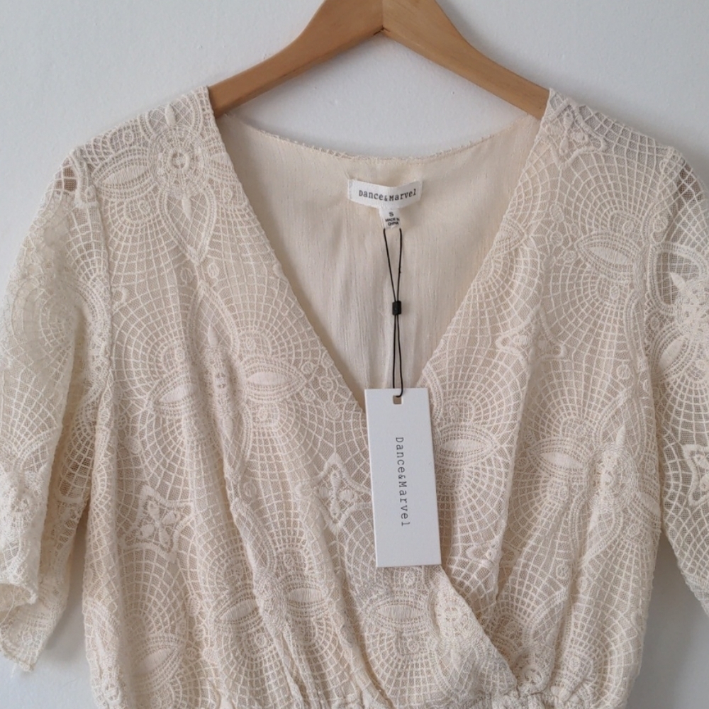 New Dance & Marvel Lace Ivory Cream Short Sleeve Romper Festival Body Suit Small - Picture 2 of 6